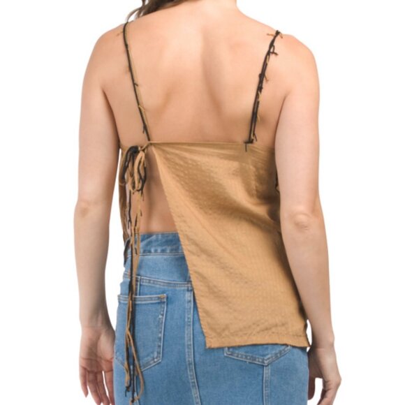 ZARA Open Back Top with Beaded Accents in Camel MEDIUM NWT - Picture 1 of 7